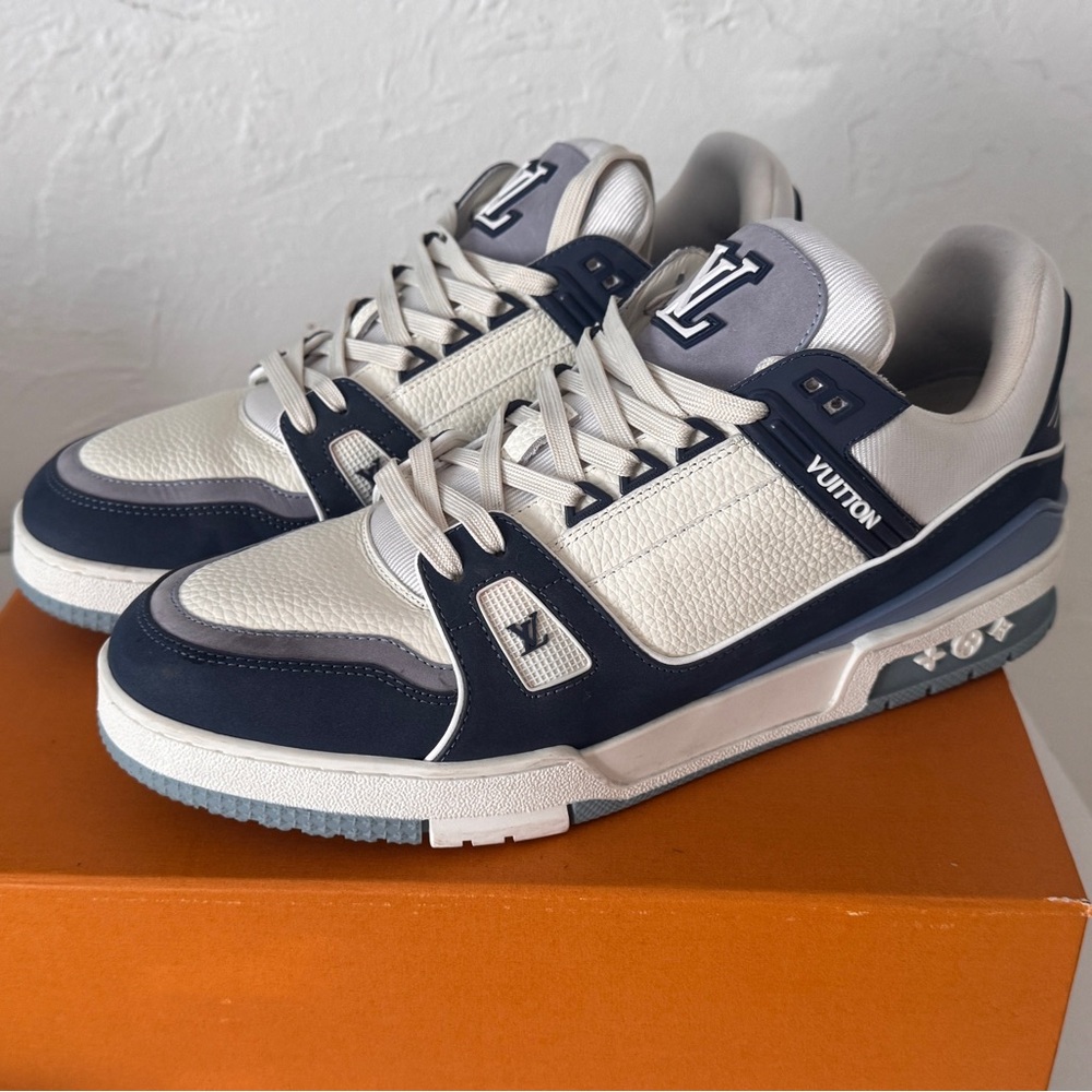 Louis Vuitton Men's Cream and Navy Sneakers